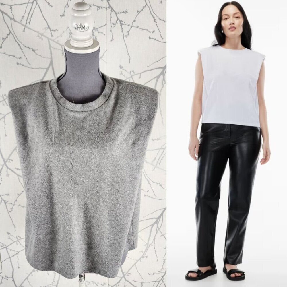 The Group Babaton NWT Gray Crewneck Shoulder Pad Daily Tee